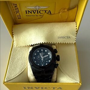 Invicta Black Chronograph Watch in Yellow Box